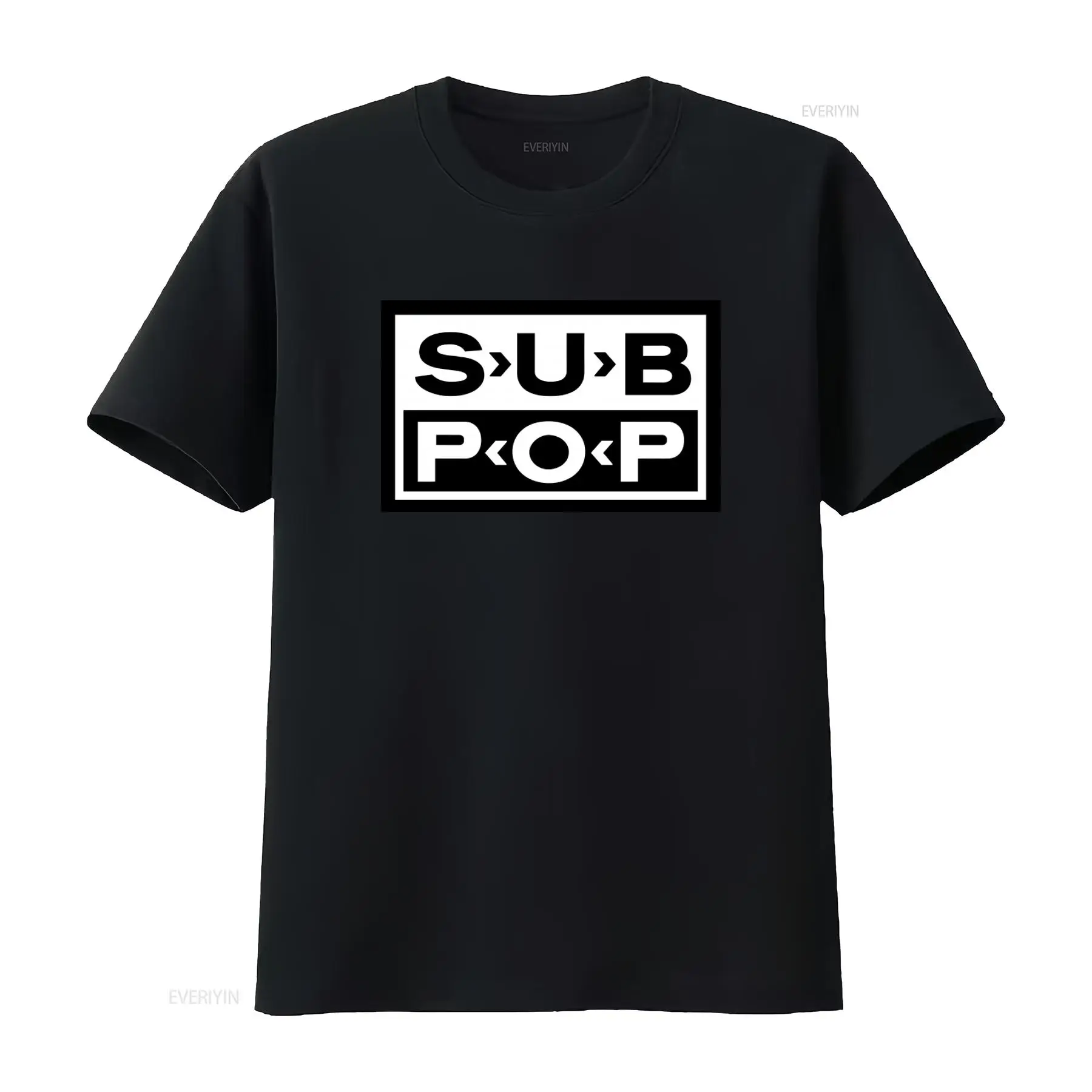 Mens Fashion Black Shirt - Sub Pop Logolu Tişört Siyah Beyaz
