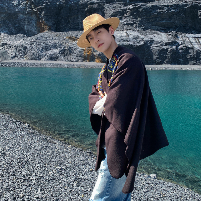 Mens Fashion Poncho - Erkek Pelerin Çöl Seyahati Etnik Tarzı