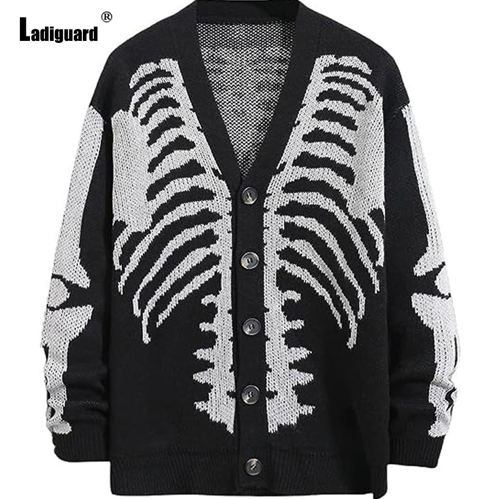 Men'S Fashion V Neck Sweater - Ladiguard erkekler Retro örme kazak Vintage
