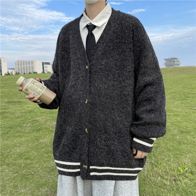 Men'S Fashion V Neck Sweater - 2024 sonbahar kış tembel moda High-end