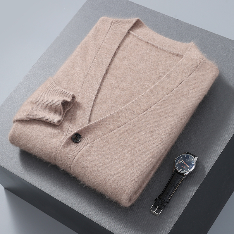 Men'S Fashion V Neck Sweater - Erkek hırka kazak vizon kadife kazak