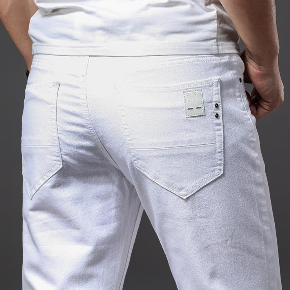 Men'S Fashion For 60 Year Old - Erkekler Beyaz Kot Esneklik Düz Slim