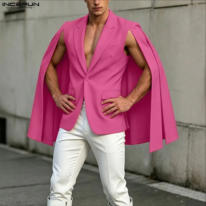 Mens Fashion Poncho - INCERUN erkek Düzensiz Blazer Düz Renk