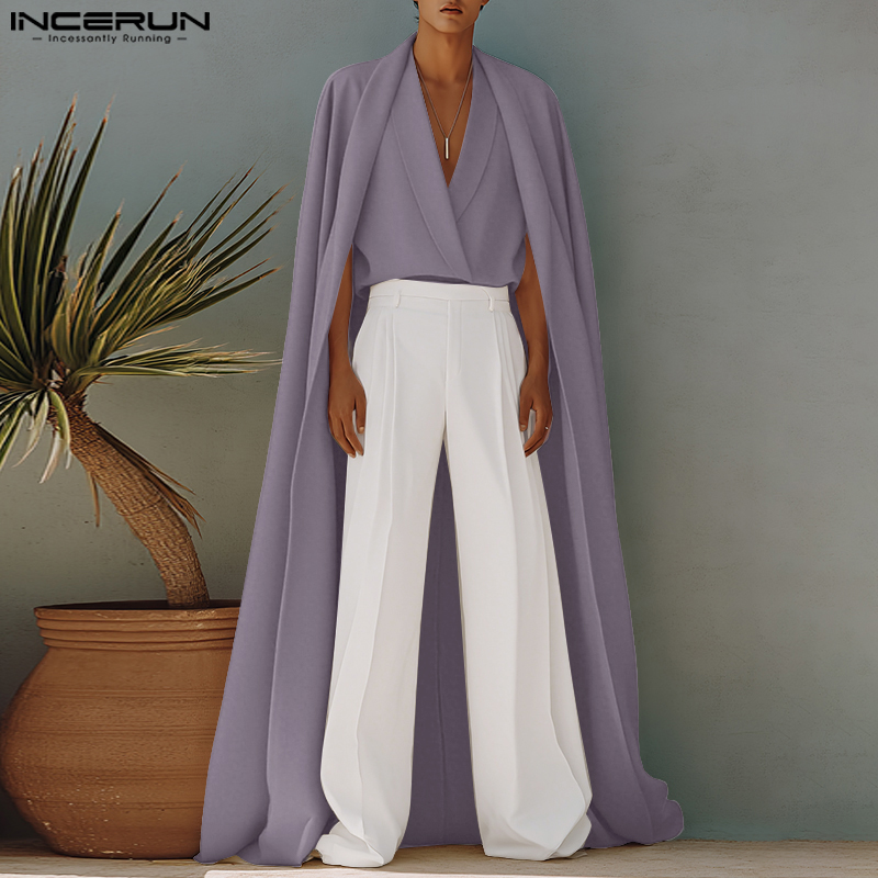 Mens Fashion Poncho - INCERUN Erkek Uzun Stil Gömlek Düz