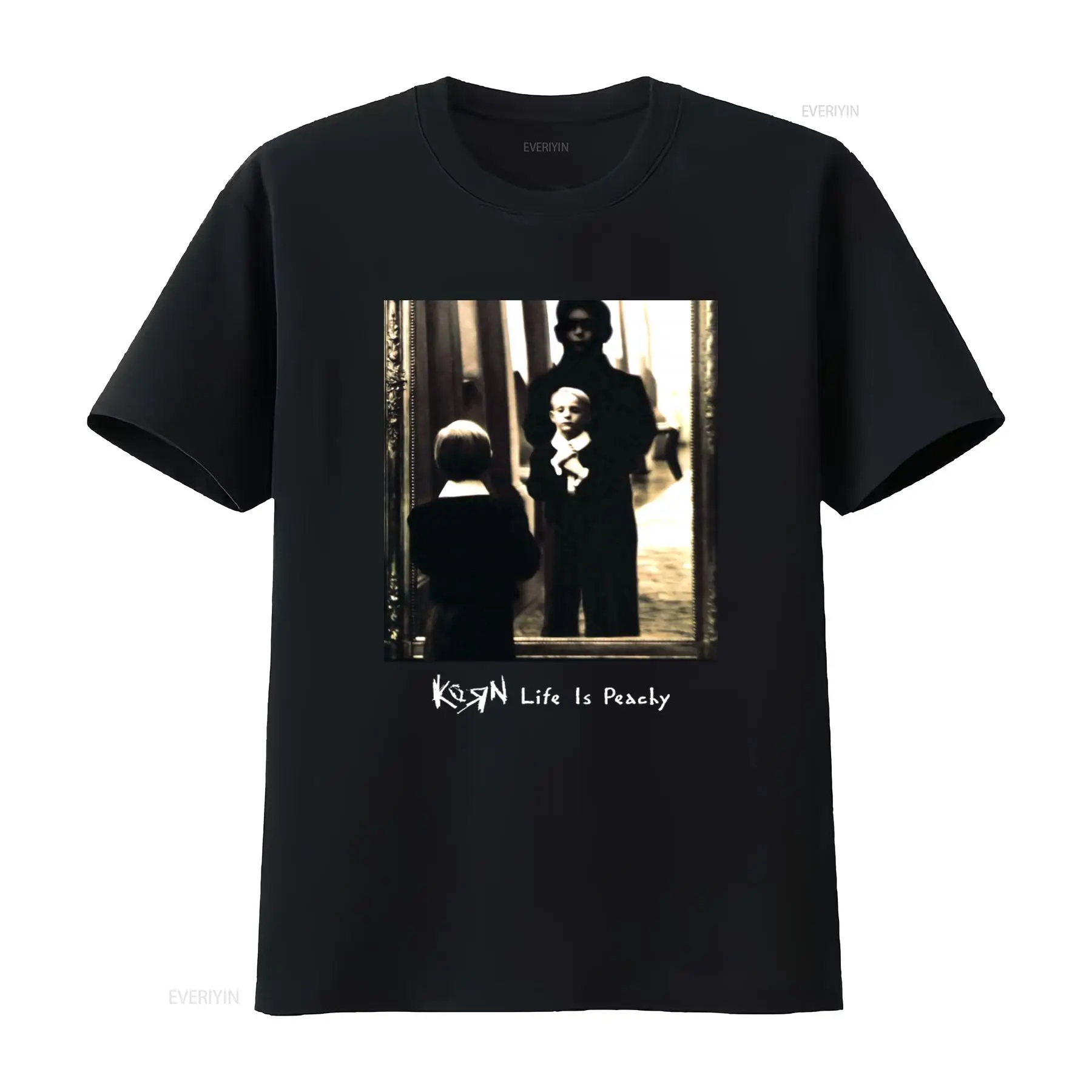 Mens Fashion Black Shirt - Korn Life Is Peachy Retro Baskılı