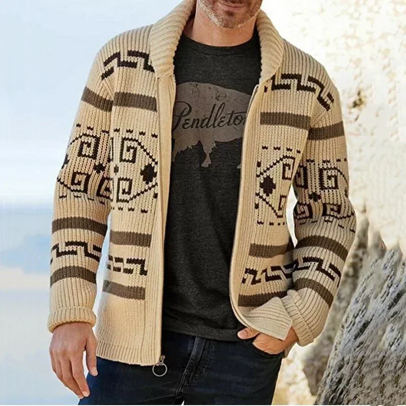 Men'S Fashion V Neck Sweater - Erkek Kışlık Kazak Hırka Vintage Jakarlı