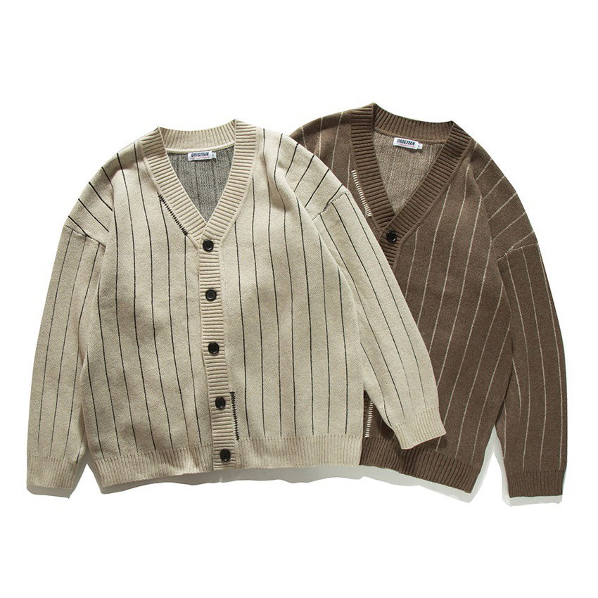 Men'S Fashion V Neck Sweater - İlkbahar Sonbahar Şerit Hırka Kazak Erkekler